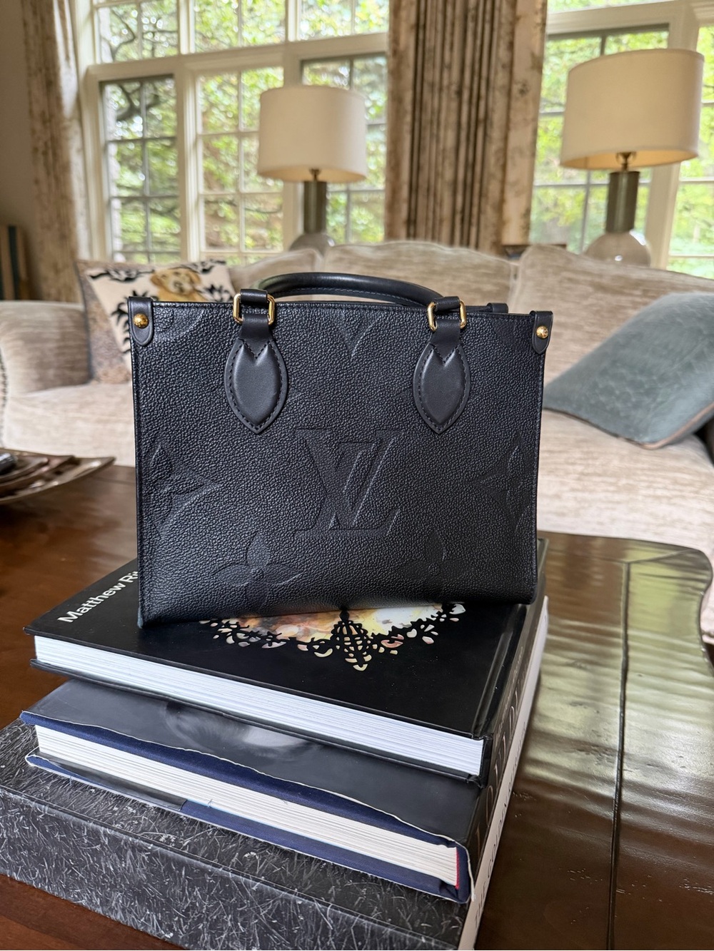 Louis Vuitton Black Onthego PM Embossed Monogram Leather Tote - Picture 2 of 4